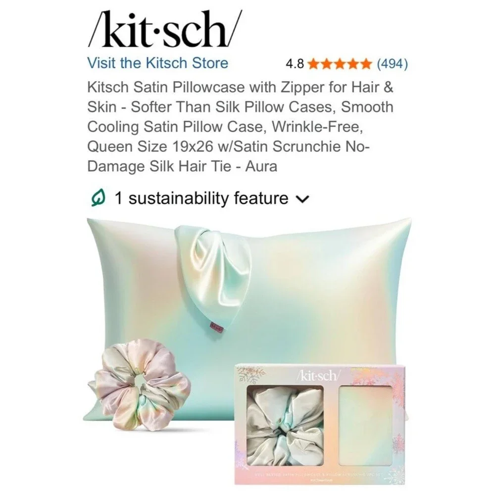 Kit-sch Well Rested Satin Pillowcase Pillow Scrunchie 2 Pc Set Iridescent Aura